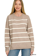 Load image into Gallery viewer, Mocha Stripe Side Slit Sweater
