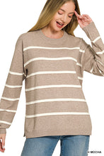 Load image into Gallery viewer, Mocha Stripe Side Slit Sweater
