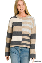 Load image into Gallery viewer, Tan + Charcoal Mix Stripe Sweater
