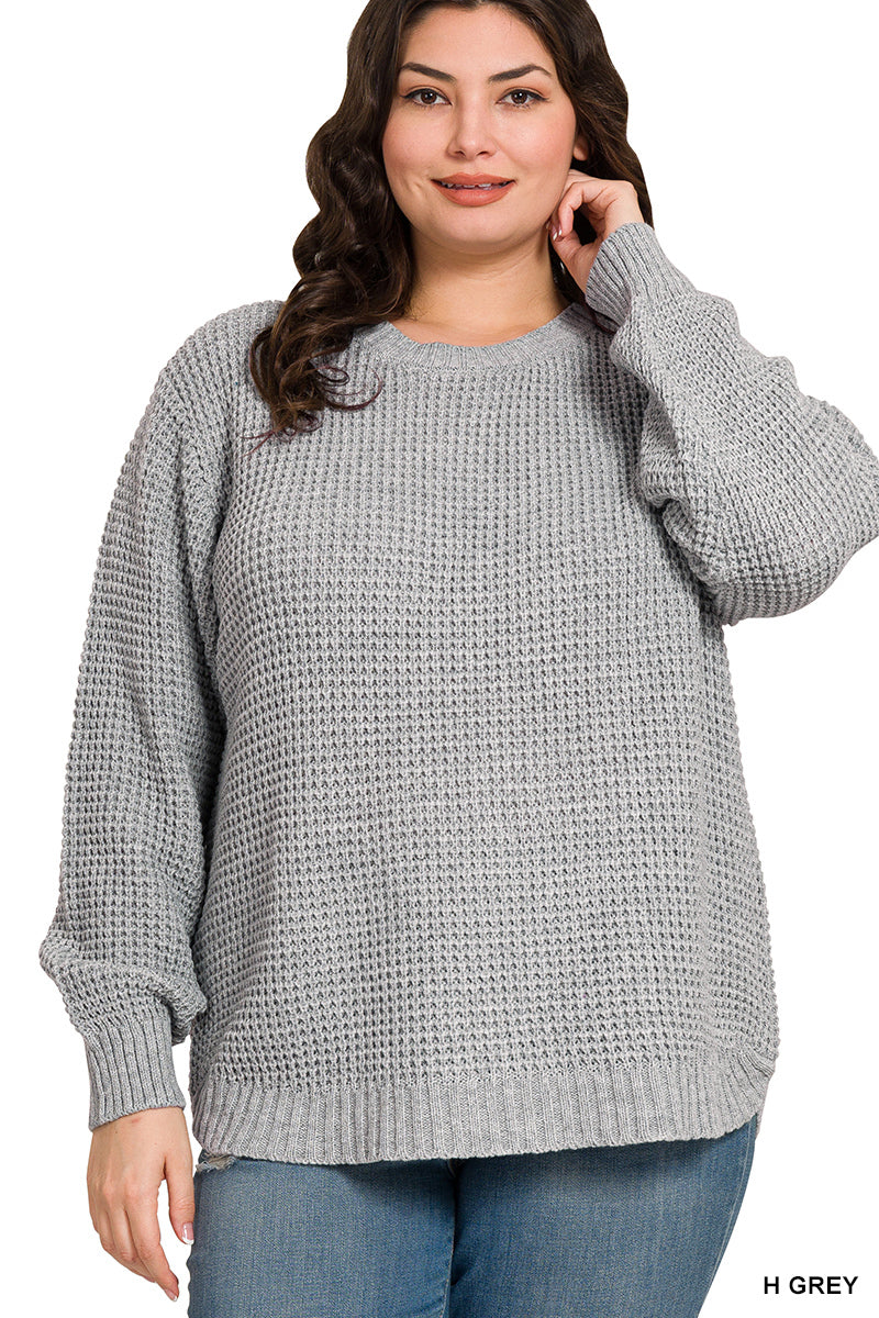 Heather Grey Waffle Sweater - Plus