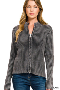 Black Ribbed Zip Sweater