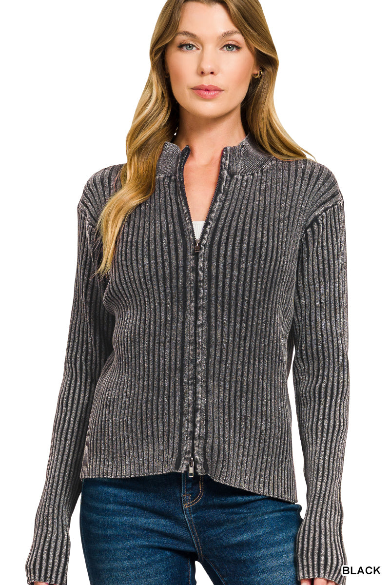 Black Ribbed Zip Sweater