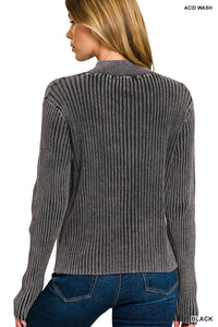 Black Ribbed Zip Sweater