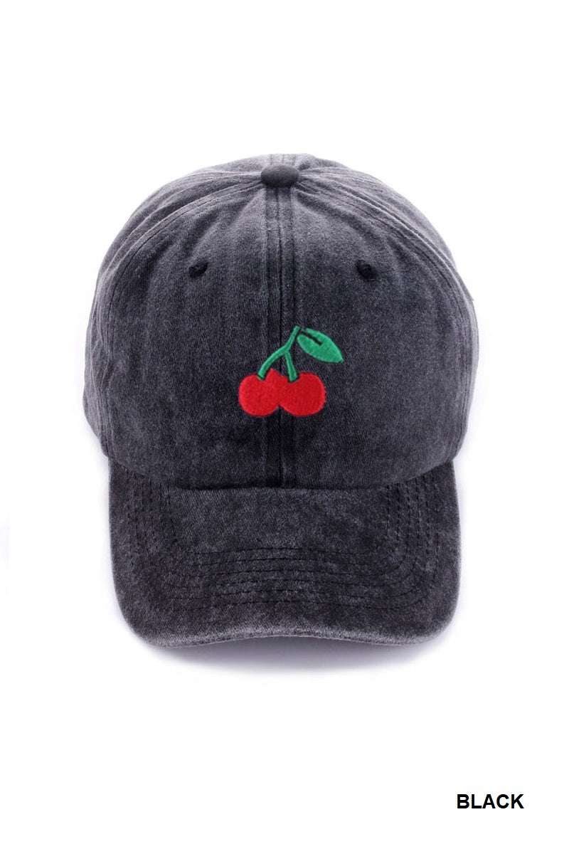 Embroidered Cherry Baseball Hat