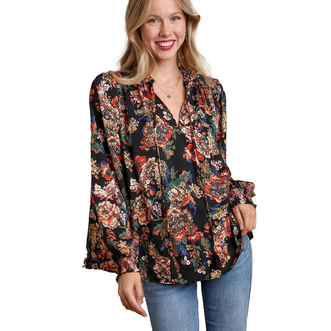 Black Abstract Floral Top