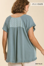 Load image into Gallery viewer, Mint Dotted Linen Top - Plus
