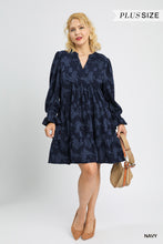 Load image into Gallery viewer, Navy Jacquard Dress - Plus
