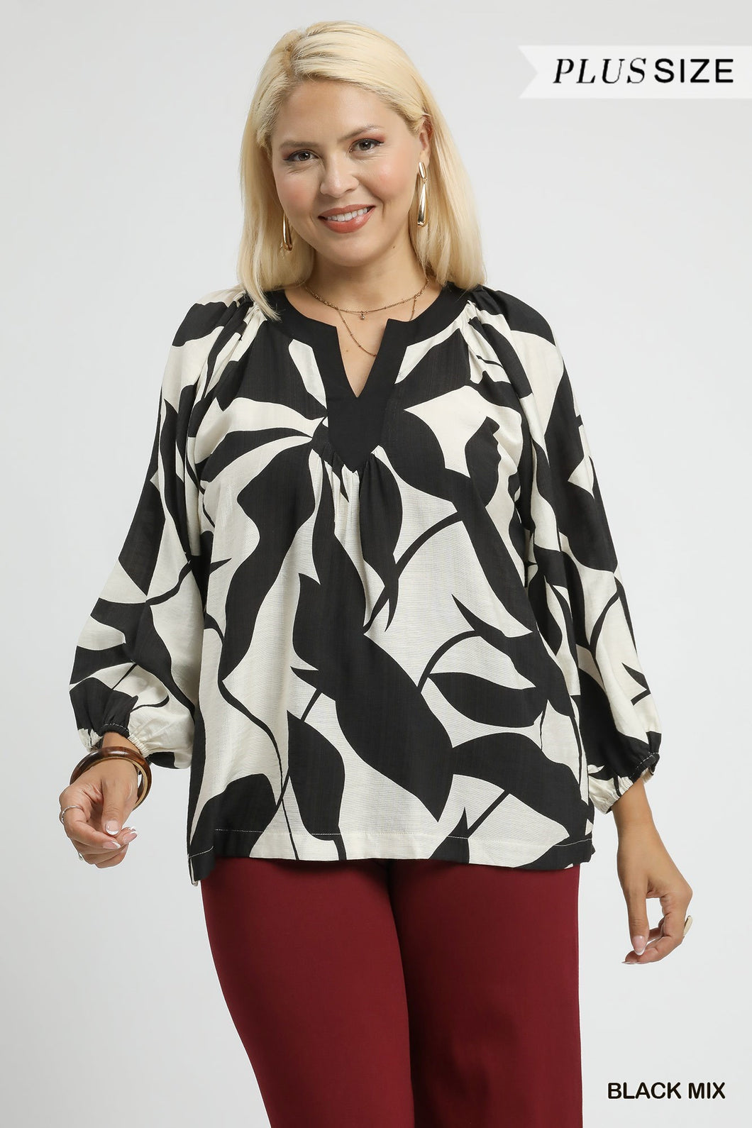 B+W Botanical Print Top - Plus