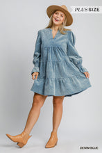 Load image into Gallery viewer, Blue Corduroy Dress - Plus
