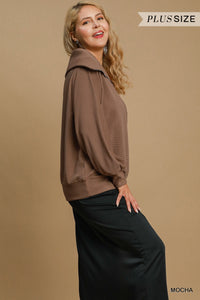 Mocha Textured Zip Pullover - Plus