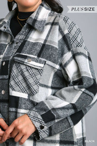 Black Mixed Plaid Shacket - Plus