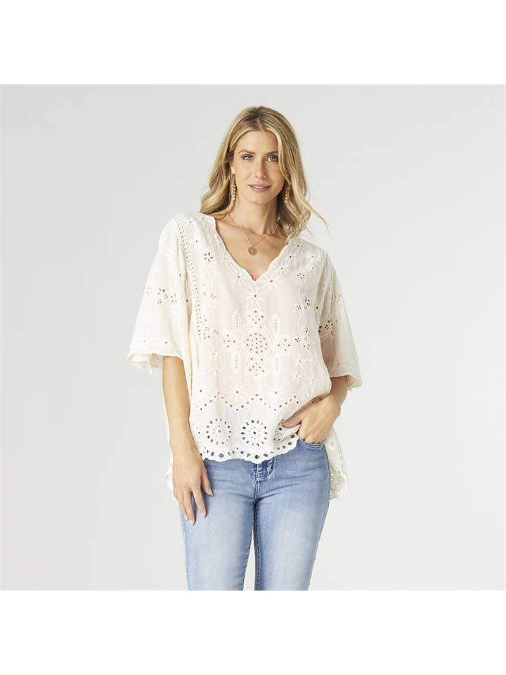 Luna Embroidered Ivory Pullover Top