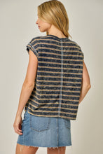 Load image into Gallery viewer, Mystree Midnight + Tan Striped Tee
