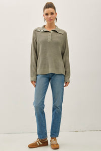 Sage Wide Collar Waffle Sweater