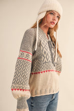 Load image into Gallery viewer, Grey + Red Nordic Sweater

