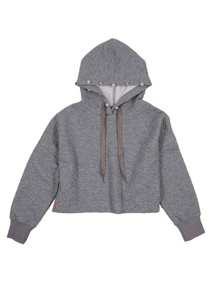 Grey Quilted Embellished Hoodie