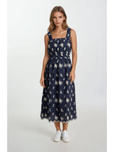 Load image into Gallery viewer, Doe + Rae Navy Emboridered Scalloped Dress
