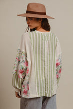 Load image into Gallery viewer, Sage Stripe + Floral Top
