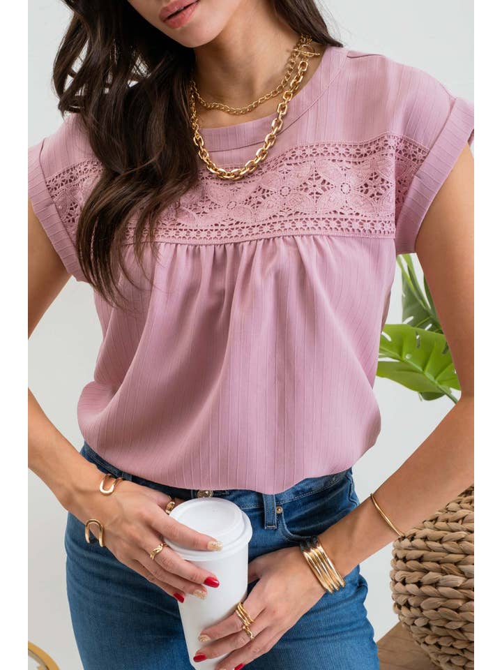 Lace Trim Dusty Pink Top