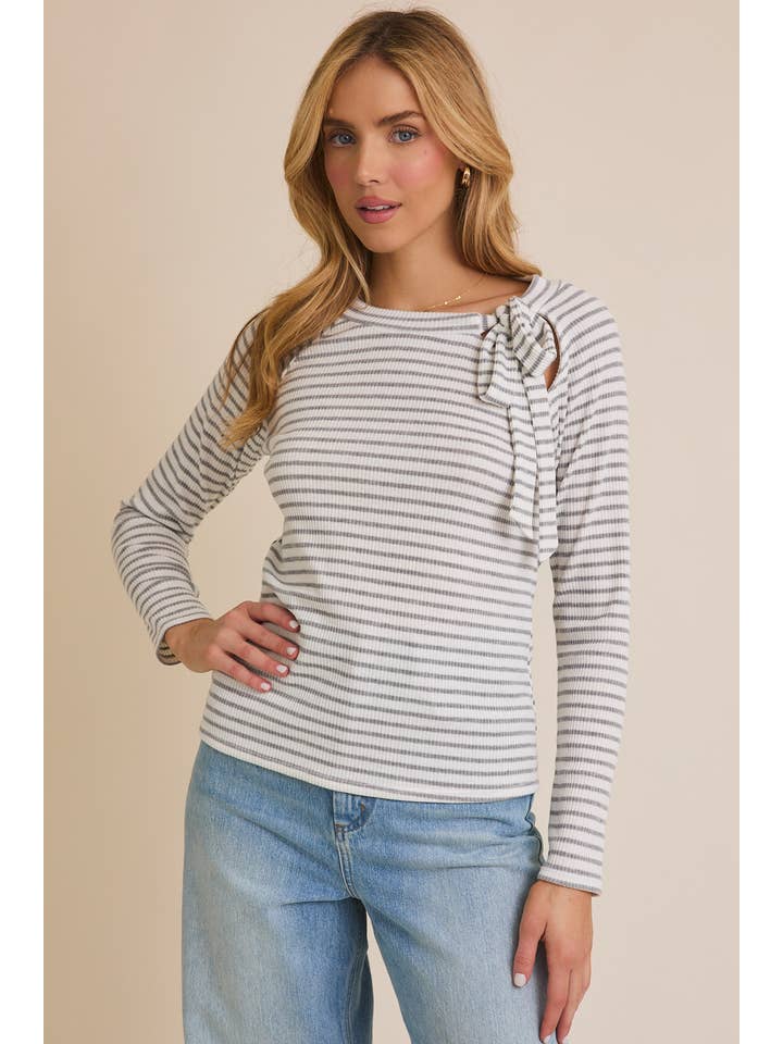 Grey Stripe Bow Top