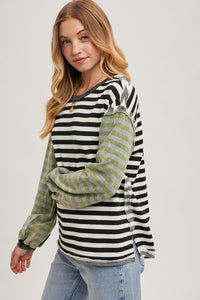 Black Mixed Stripe Top