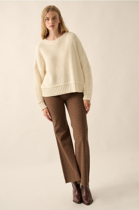 Promesa Cream Textured Crochet Sweater