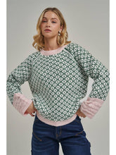 Load image into Gallery viewer, Green + Pink Geometric Sweater

