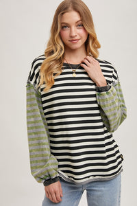 Black Mixed Stripe Top