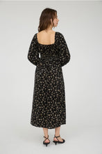 Load image into Gallery viewer, Black Floral Midi Smocked Dress
