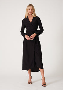 Black Wrap Midi Dress