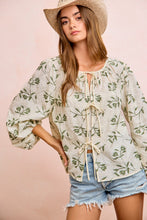 Load image into Gallery viewer, Bibi Olive Embroidered Tie Top
