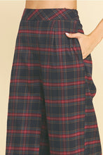 Load image into Gallery viewer, Navy + Red Plaid Wide Leg Pants
