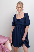 Load image into Gallery viewer, Navy Pleated Babydoll Dress
