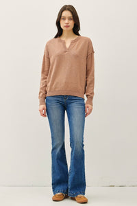 Terracotta Notched Cotton Sweater