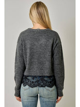 Load image into Gallery viewer, Charcoal Lace Bottom Sweater
