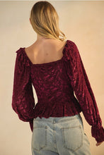 Load image into Gallery viewer, Burgundy Velvet Burnout Top
