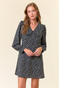 Black Floral Peter Pan Collar Dress