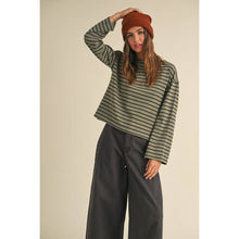 Load image into Gallery viewer, Olive + Navy Striped L/S Top
