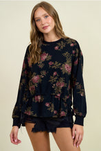 Load image into Gallery viewer, Black Floral Drawstring Waist Sweatshirt
