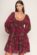 Load image into Gallery viewer, Burgundy Smocked Floral Dress
