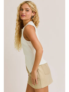 White Asymmetric Button Top
