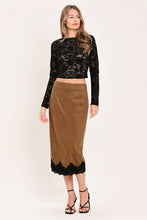 Load image into Gallery viewer, Brown Suede Lace Trim Skirt

