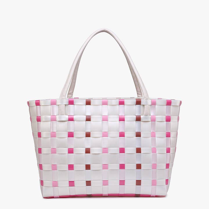 White + Pink Basketweave Tote
