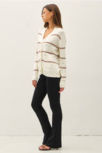Load image into Gallery viewer, Cream + Mocha Stripe Cardigan
