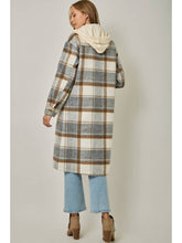 Load image into Gallery viewer, Grey + Tan Plaid Hoodie Jacket
