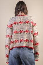 Load image into Gallery viewer, Red Floral Pointelle Cardigan
