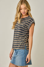 Load image into Gallery viewer, Mystree Midnight + Tan Striped Tee
