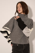 Load image into Gallery viewer, Grey Striped Sleeve Sweater
