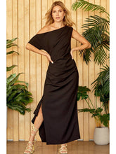 Load image into Gallery viewer, Black One Shoulder Ruched Dress
