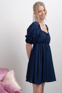 Navy Pleated Babydoll Dress